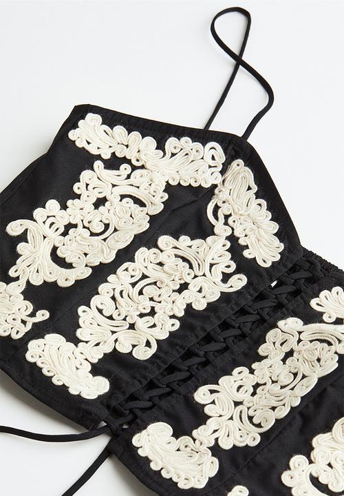 H&M - Drawstring-detail top - black patterned 