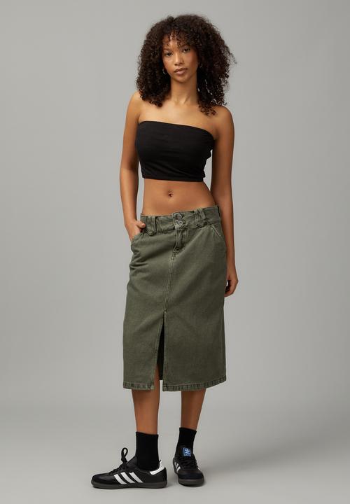 Factorie - Knee length denim skirt - washed khaki