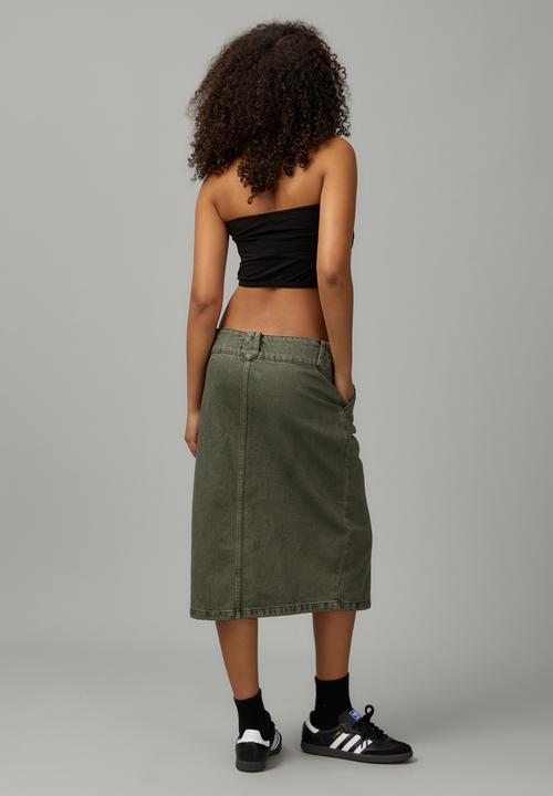 Factorie - Knee length denim skirt - washed khaki