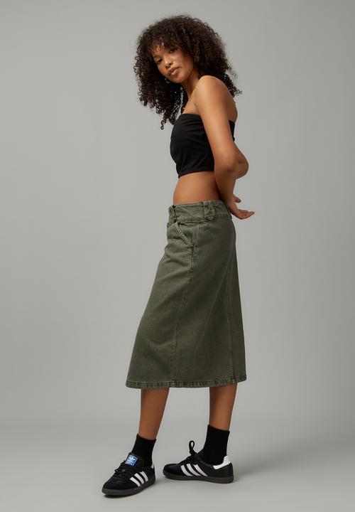 Factorie - Knee length denim skirt - washed khaki