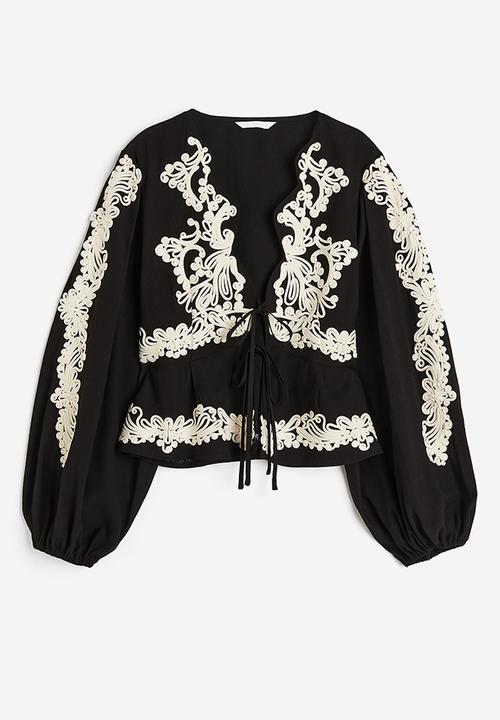 H&M - Appliquéd blouse - black patterned 