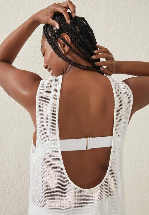 Cotton On - Plus open mesh beach maxi dress - white