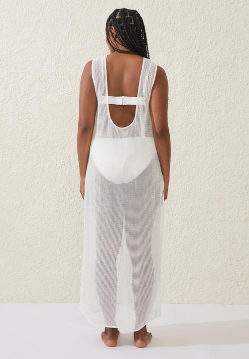 Cotton On - Plus open mesh beach maxi dress - white