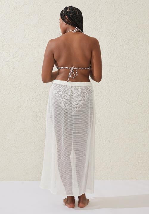 Cotton On - Plus open mesh beach sarong wrap skirt - white