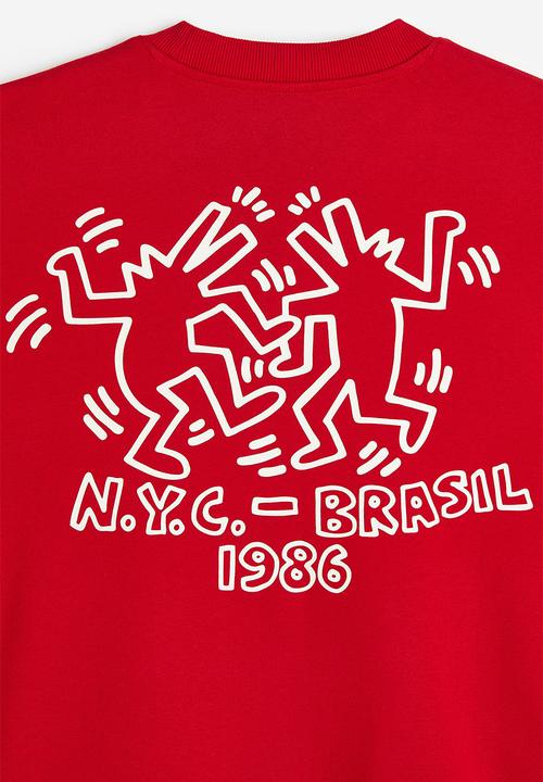 H&M - Oversized fit printed sweatshirt - red keith haring 