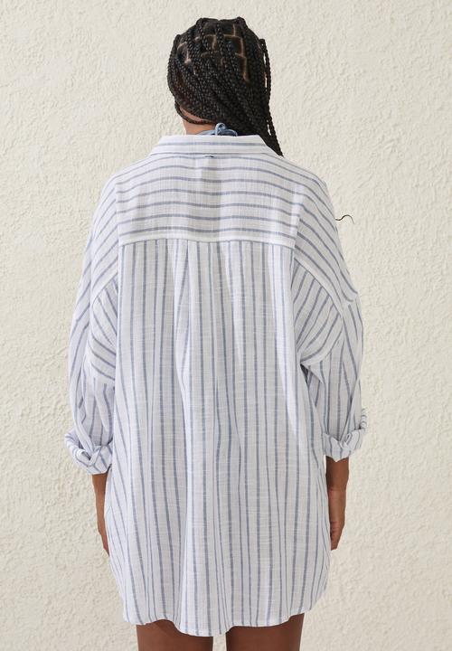 Cotton On - Plus swing beach shirt - blue dusk stripe