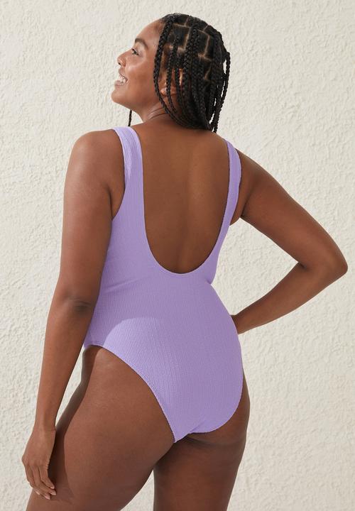 Cotton On - Plus scoop back one piece cheeky - ariel purple crinkle