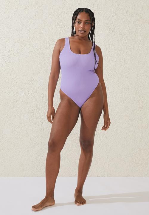 Cotton On - Plus scoop back one piece cheeky - ariel purple crinkle