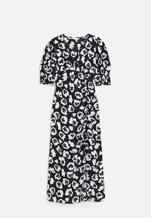 H&M - Puff-sleeved crêpe dress - black floral