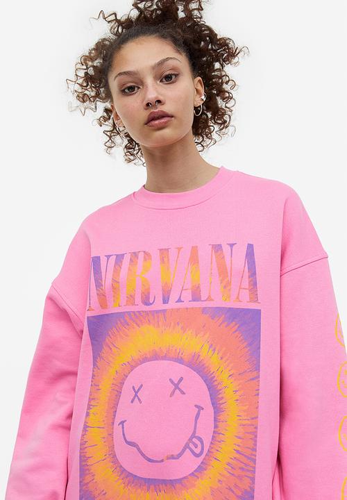 H&M - Oversized printed sweatshirt dress - pink nirvana