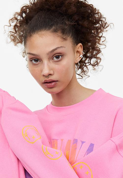 H&M - Oversized printed sweatshirt dress - pink nirvana