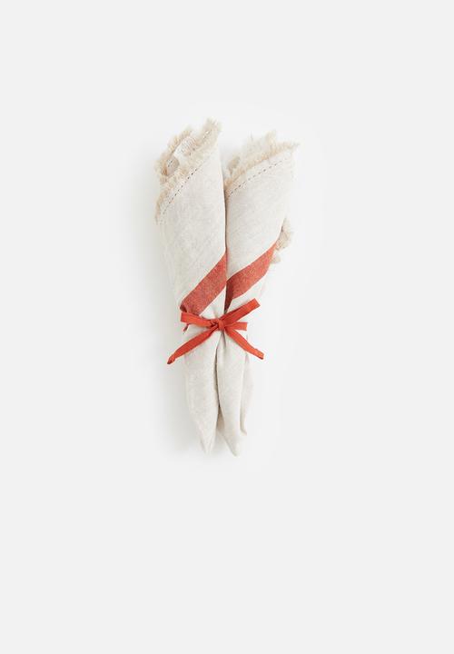 H&M - 2 Pack fringed napkins - beige & dark orange 