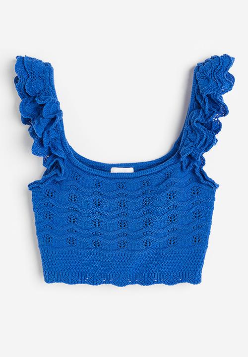 H&M - Crochet-look cropped top - bright blue 
