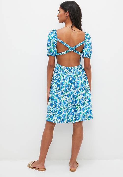 MILLA - Fit & flare mini with back detail - blue floral
