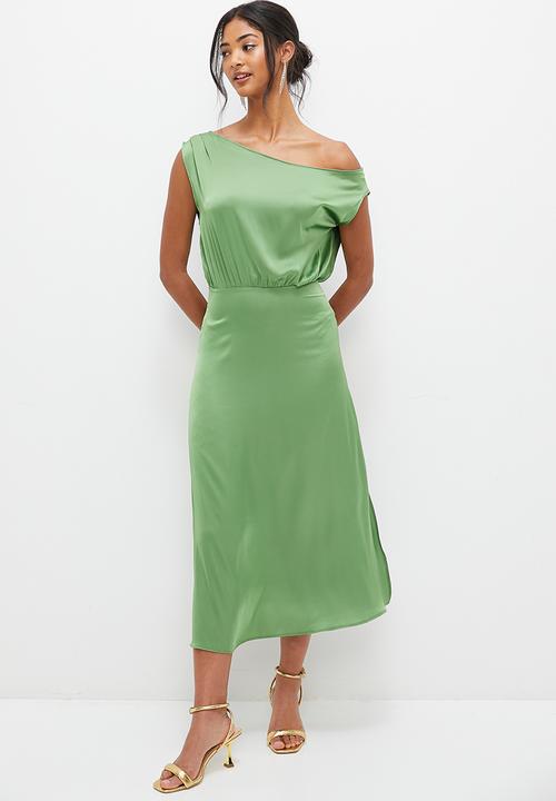 MILLA - Asym draped midi dress - green