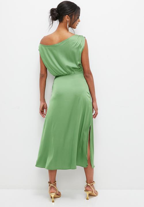 MILLA - Asym draped midi dress - green
