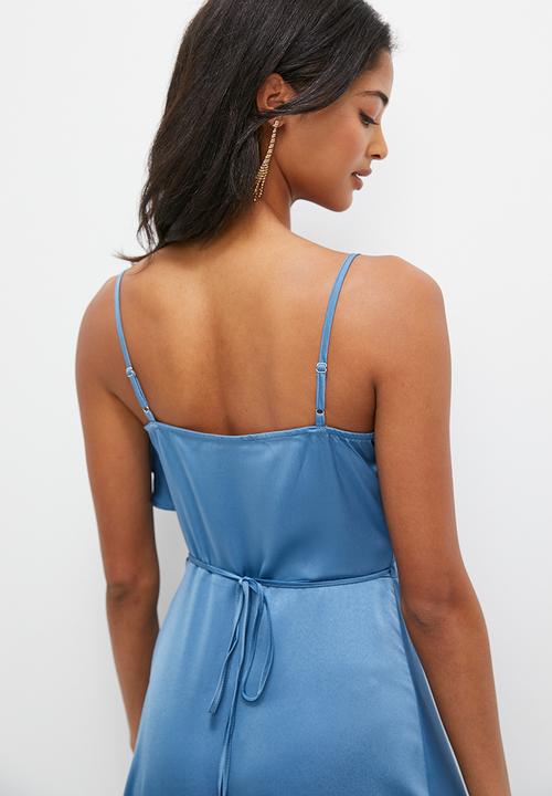MILLA - Ruffle detail satin wrap dress - coronet blue