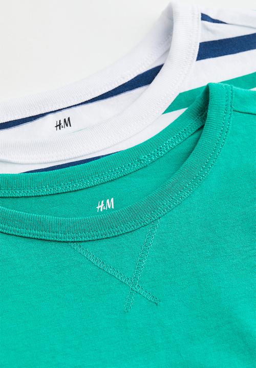 H&M - 2-pack cotton t-shirts - bright green / striped 