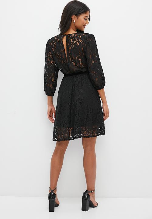 MILLA - Lace balloon sleeve mini dress - black