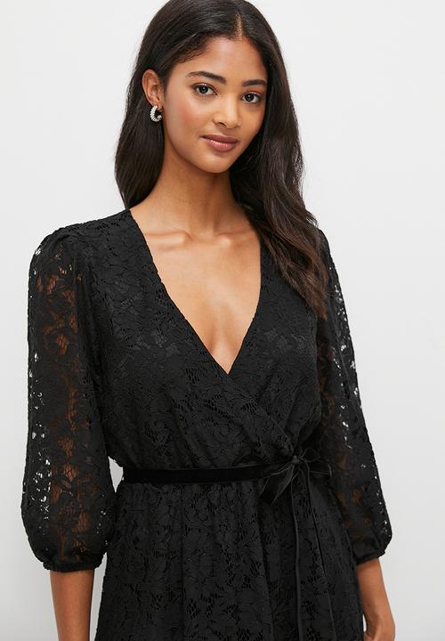 MILLA - Lace balloon sleeve mini dress - black