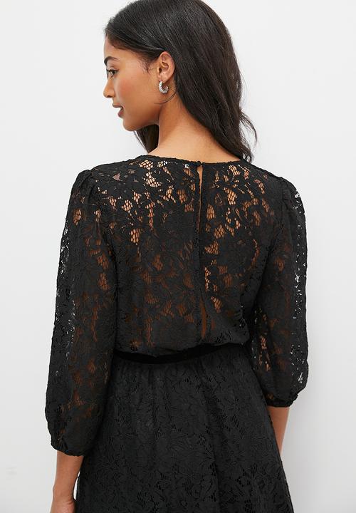 MILLA - Lace balloon sleeve mini dress - black