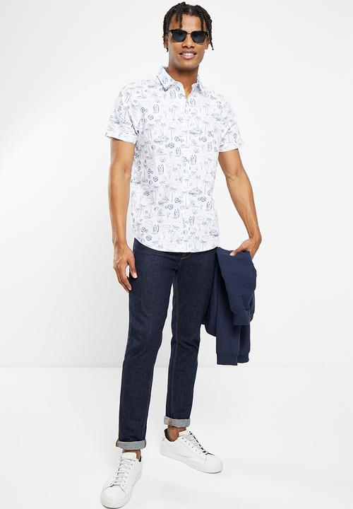 Brave Soul - Antonio shirt - optic white & ink