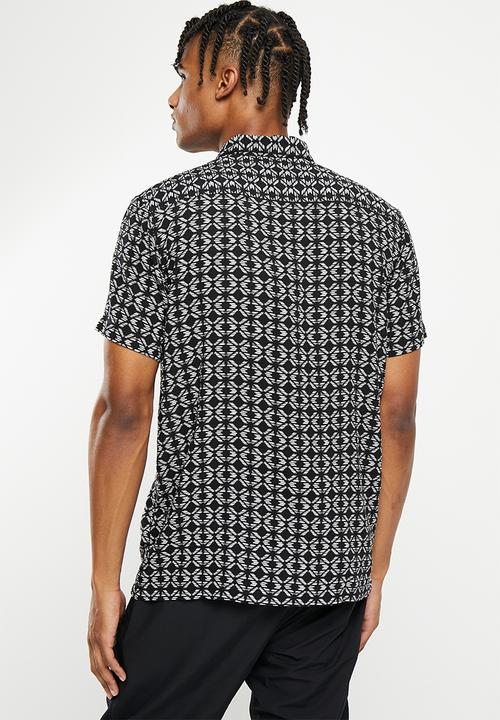 Brave Soul - Sketch shirt - jet black & white