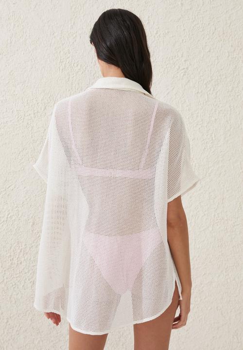 Cotton On - Open mesh short sleeve shirt - white