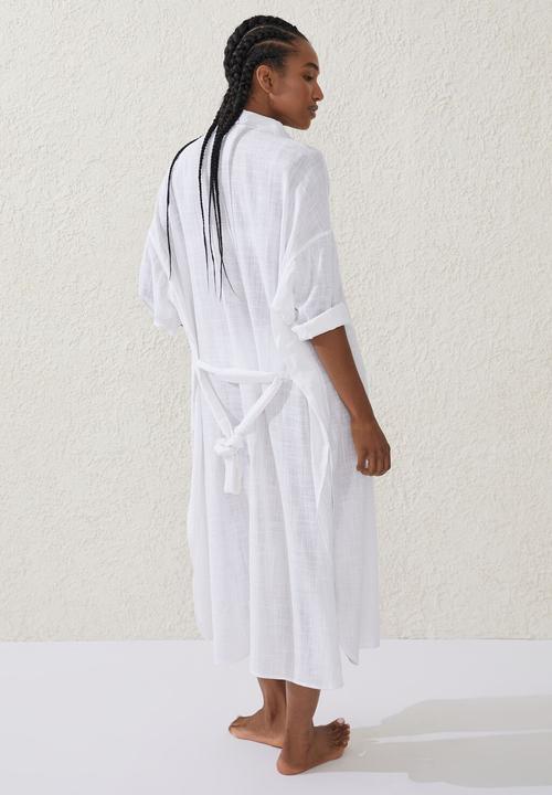 Cotton On - Longline tie up beach shirt - white