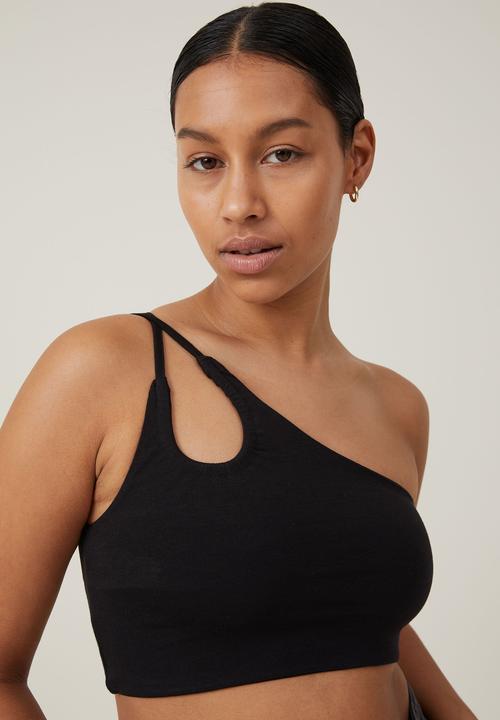 Cotton On - Belle one shoulder gathered crop - black