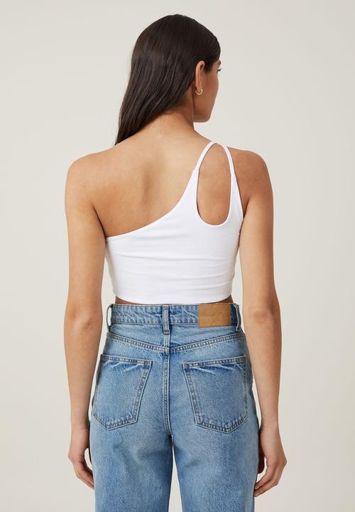 Cotton On - Belle one shoulder gathered crop - white