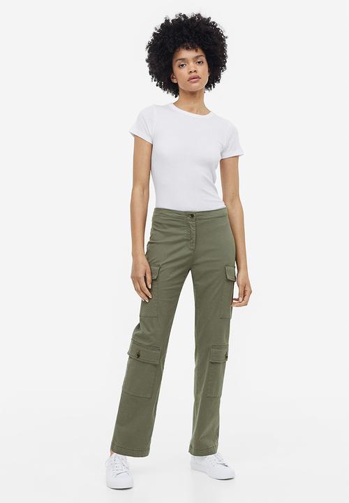 H&M - Cotton twill cargo trousers - khaki green 