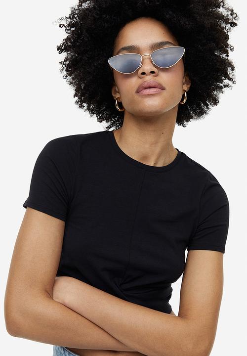 H&M - Wrap-detail jersey top - black