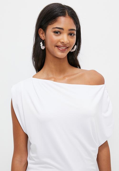 MILLA - Asymmetrical knit tee - white