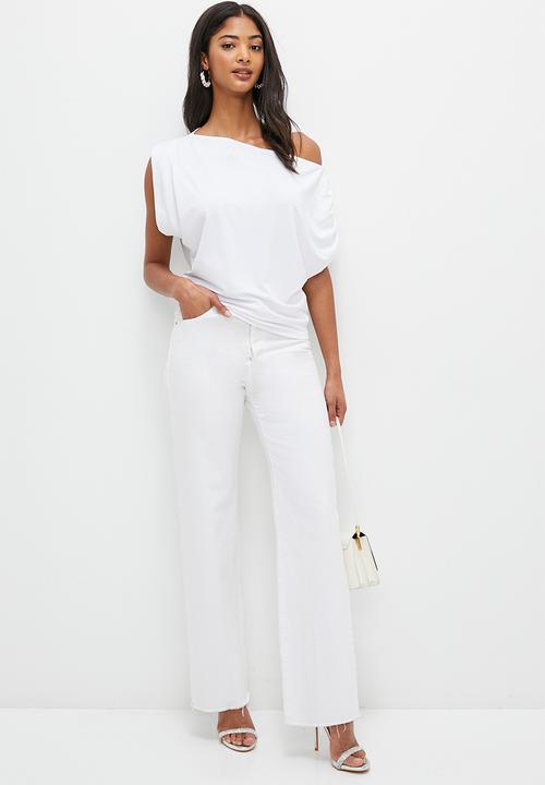 MILLA - Asymmetrical knit tee - white