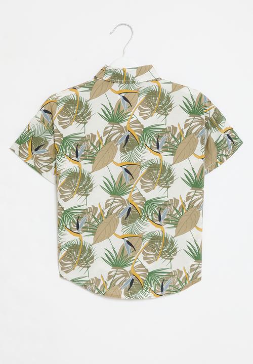 Pop Candy - Boys printed shirt - beige & green 