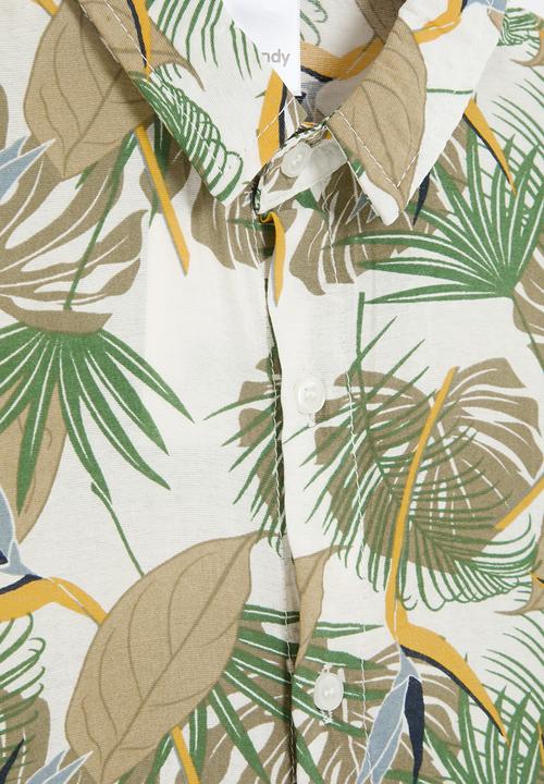Pop Candy - Boys printed shirt - beige & green 