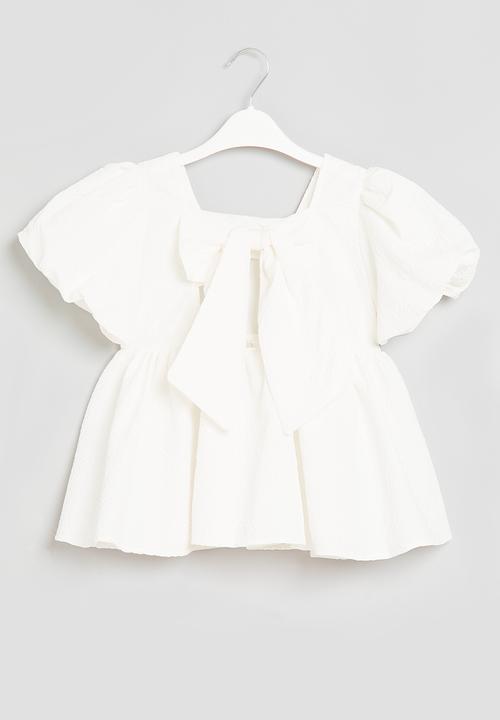 Pop Candy - Girls puff sleeve top - white