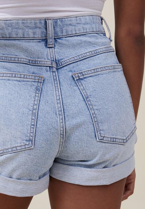 Cotton On - High rise classic stretch denim short - palm blue