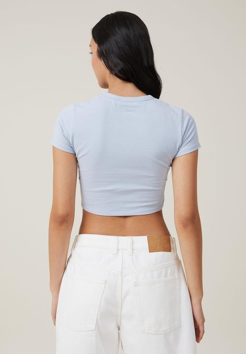 Cotton On - Micro crop tee - coastal blue