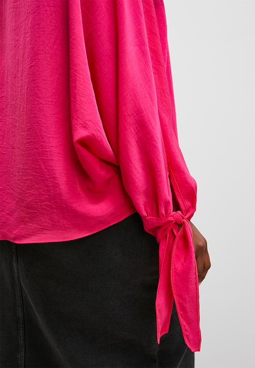 Superbalist - Balloon sleeve v-neck shell - raspberry sorbet