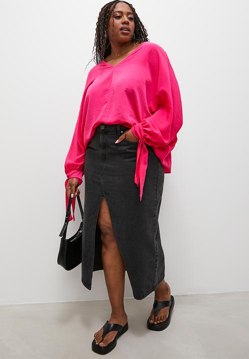 Superbalist - Balloon sleeve v-neck shell - raspberry sorbet