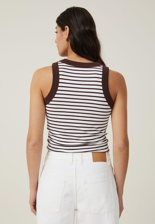 Cotton On - The 91 tank-frankie stripe white/dark oak