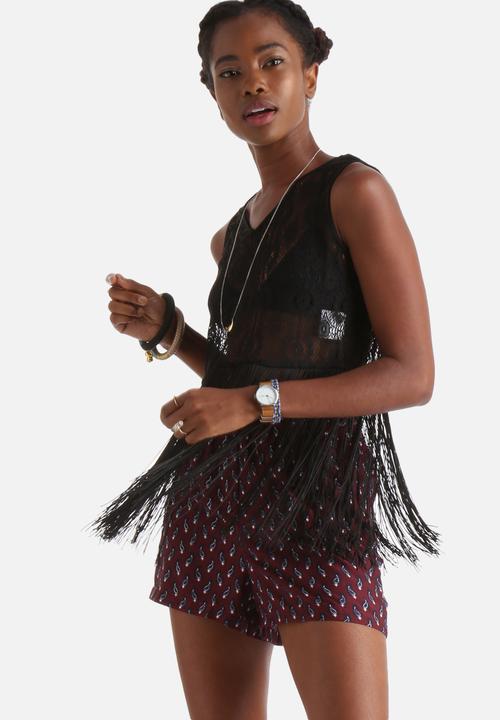 Influence. - Crochet Lace Cropped Vest With Fringe