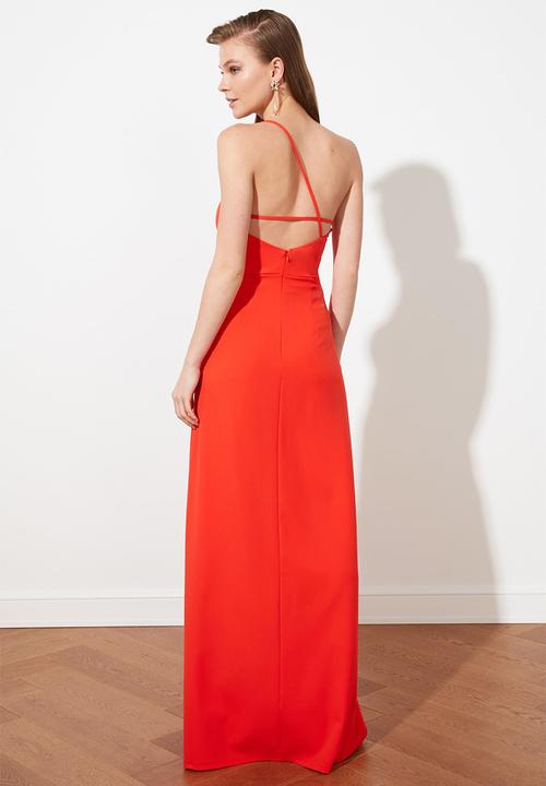 Trendyol - Assym strappy maxi prom dress - red