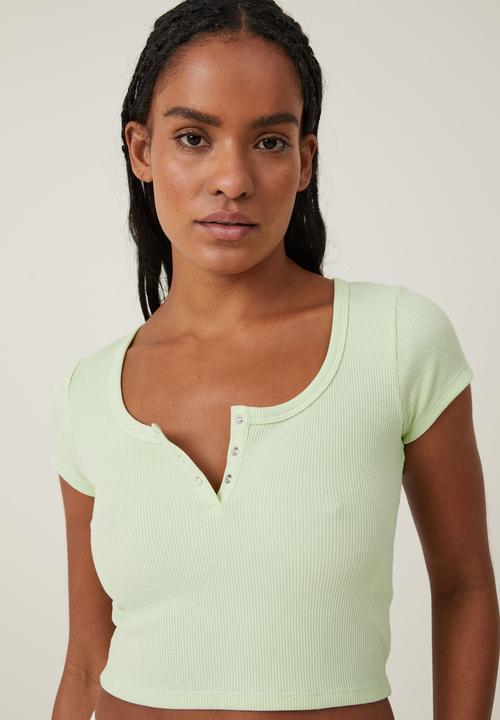Cotton On - Willa waffle short sleeve henley - iced matcha