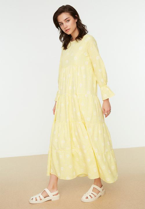 Trendyol - Modest floral plaid dress - yellow