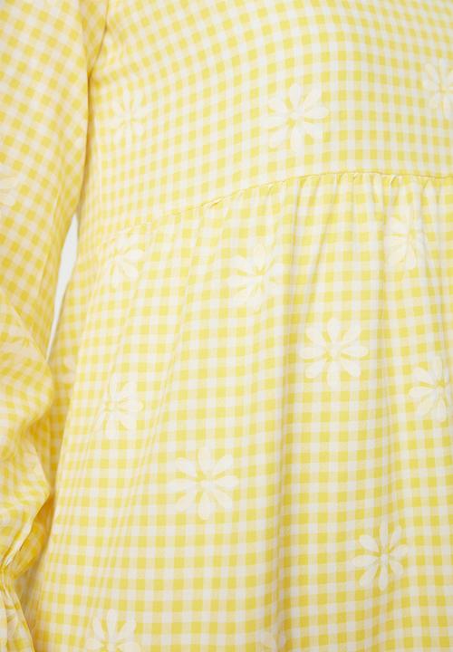Trendyol - Modest floral plaid dress - yellow