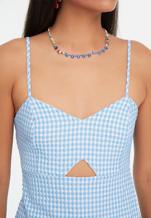 Trendyol - Plaid v-neck short jumpsuit - blue