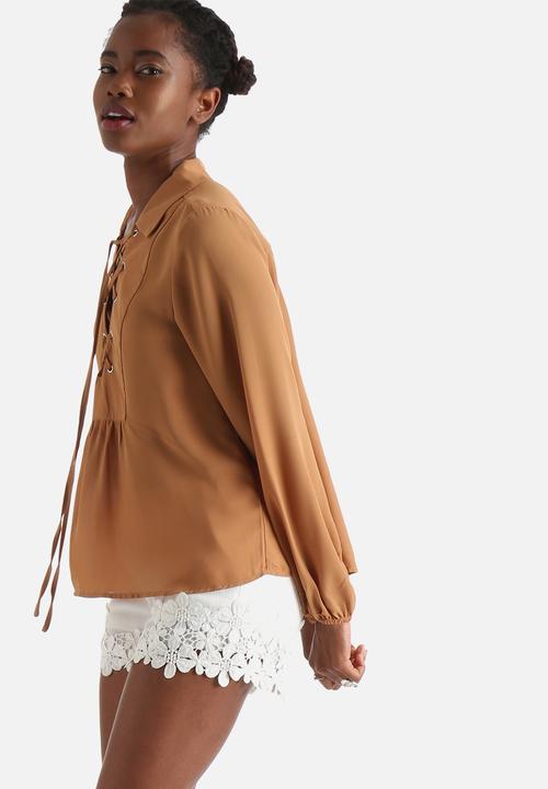 Influence. - Peasant Blouse With Eyelet Lace Up